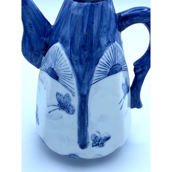 Unique Blue and White Japanese Tea Pot with Butterflies and Sunrises - Picture 3 of 7